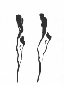 Floating Marks 24 x 18 Sumi-e Painting by Patricia Larkin Green