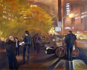 Zuccotti Park II Nov 9th 24 x 30 oil on panel by Patricia Larkin Green