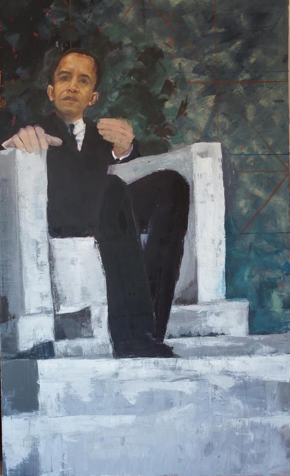Meditation On Divine Will oil painting of barack Obama in Lincoln's chair by Patricia Larkin Green
