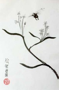 Bee-in-Flight sumi-e Painting by Patricia Larkin Green