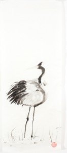 Crane Profile sumi-e Painting by Patricia Larkin Green